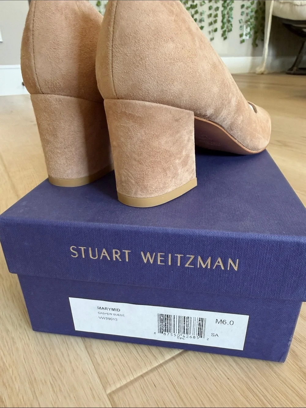 Stuart Weitzman Marymid Blush Suede Round-Toe Pumps